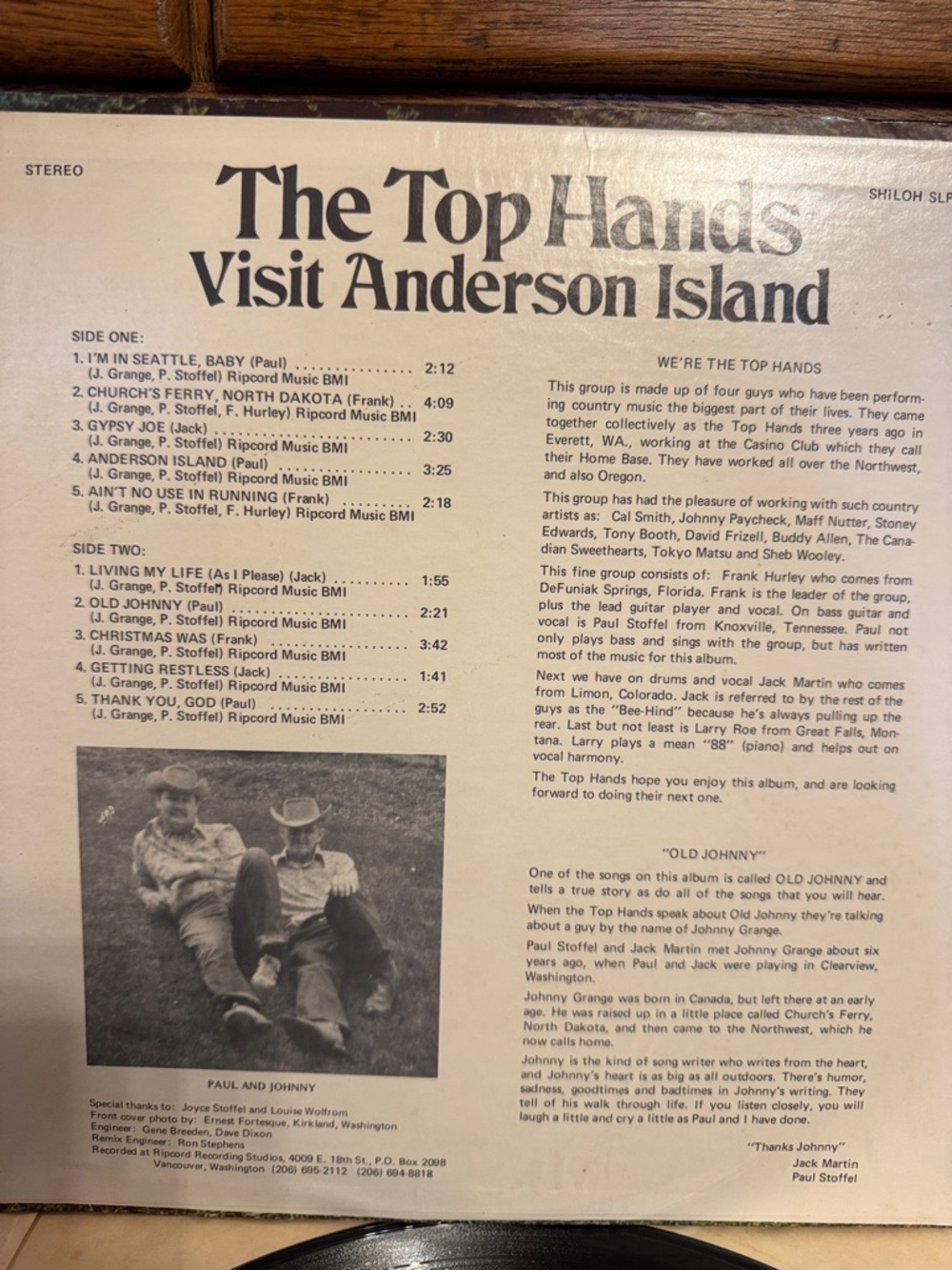 VTG 70’s The Top Hands "Visit Anderson Island" Northwest Group Vinyl Record - Picture 3 of 5